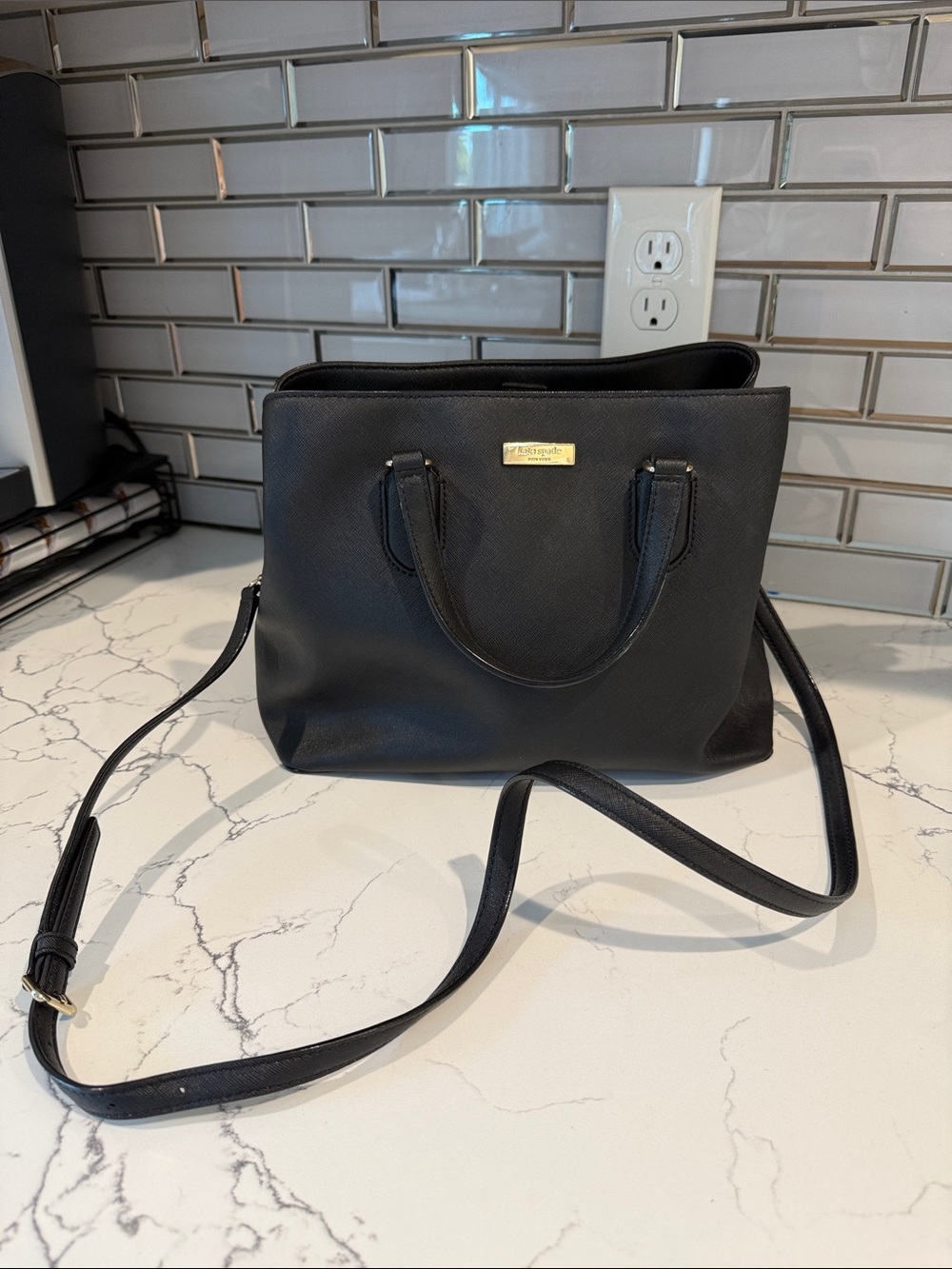 kate spade Black Structured Tote with Crossbody Strap